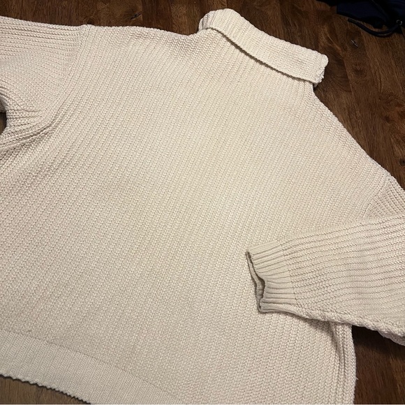 Free People Swim Too Deep Oversized Chunky Knit Sweater Tan M Cowl Mock Neck - Picture 13 of 14